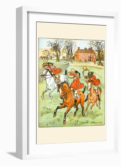 Three Jovial Horsemen Tooting their Hunting Horns-Randolph Caldecott-Framed Art Print