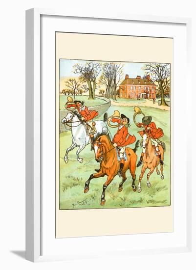 Three Jovial Horsemen Tooting their Hunting Horns-Randolph Caldecott-Framed Art Print