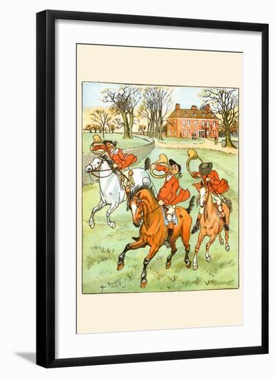 Three Jovial Horsemen Tooting their Hunting Horns-Randolph Caldecott-Framed Art Print