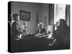 Three Judges Conferring with Ivan Pirecnik, Who Is Thanking Justice William Clark for Book-null-Stretched Canvas