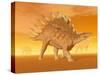 Three Kentrosaurus Dinosaurs in the Desert with Hazy Sunset Light-null-Stretched Canvas