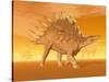 Three Kentrosaurus Dinosaurs in the Desert with Hazy Sunset Light-null-Stretched Canvas