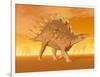 Three Kentrosaurus Dinosaurs in the Desert with Hazy Sunset Light-null-Framed Art Print