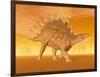 Three Kentrosaurus Dinosaurs in the Desert with Hazy Sunset Light-null-Framed Art Print