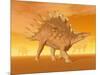 Three Kentrosaurus Dinosaurs in the Desert with Hazy Sunset Light-null-Mounted Art Print