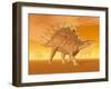 Three Kentrosaurus Dinosaurs in the Desert with Hazy Sunset Light-null-Framed Art Print