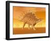 Three Kentrosaurus Dinosaurs in the Desert with Hazy Sunset Light-null-Framed Art Print