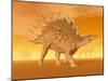 Three Kentrosaurus Dinosaurs in the Desert with Hazy Sunset Light-null-Mounted Art Print