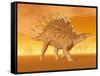 Three Kentrosaurus Dinosaurs in the Desert with Hazy Sunset Light-null-Framed Stretched Canvas