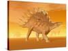 Three Kentrosaurus Dinosaurs in the Desert with Hazy Sunset Light-null-Stretched Canvas