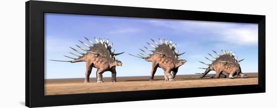 Three Kentrosaurus Dinosaurs Standing in the Desert-null-Framed Art Print