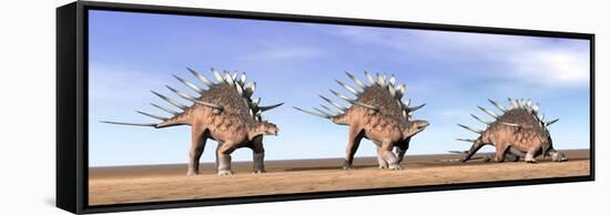 Three Kentrosaurus Dinosaurs Standing in the Desert-null-Framed Stretched Canvas