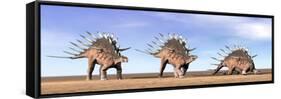 Three Kentrosaurus Dinosaurs Standing in the Desert-null-Framed Stretched Canvas