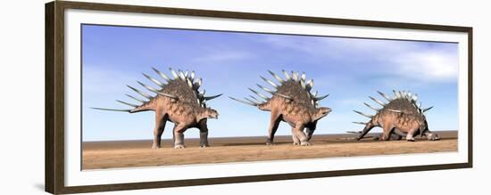 Three Kentrosaurus Dinosaurs Standing in the Desert-null-Framed Premium Giclee Print