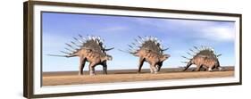 Three Kentrosaurus Dinosaurs Standing in the Desert-null-Framed Premium Giclee Print