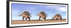 Three Kentrosaurus Dinosaurs Standing in the Desert-null-Framed Premium Giclee Print