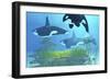 Three Killer Whales Pass over a Reef on a Journey to Find their Next Prey-Stocktrek Images-Framed Premium Giclee Print