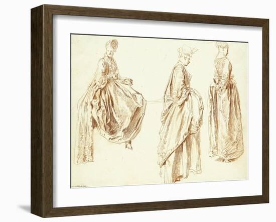 Three Ladies in Profile to the Right, One Seated, C.1713-14-Jean Antoine Watteau-Framed Giclee Print