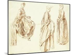 Three Ladies in Profile to the Right, One Seated, C.1713-14-Jean Antoine Watteau-Mounted Giclee Print