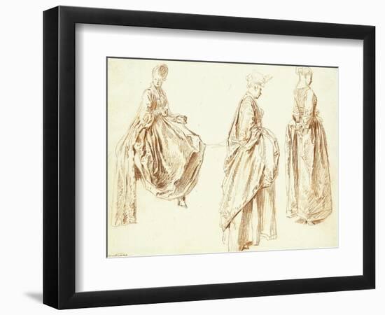 Three Ladies in Profile to the Right, One Seated, C.1713-14-Jean Antoine Watteau-Framed Premium Giclee Print