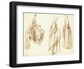 Three Ladies in Profile to the Right, One Seated, C.1713-14-Jean Antoine Watteau-Framed Premium Giclee Print