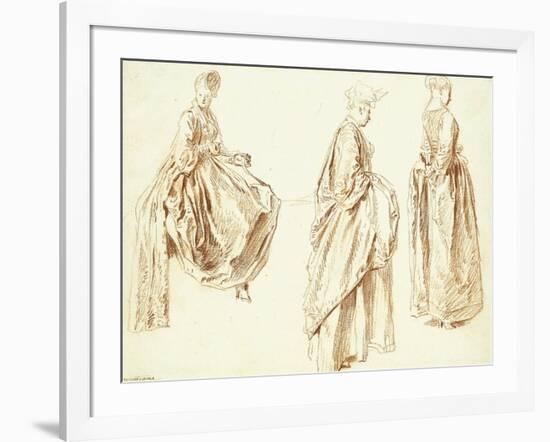 Three Ladies in Profile to the Right, One Seated, C.1713-14-Jean Antoine Watteau-Framed Giclee Print