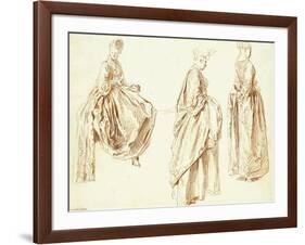 Three Ladies in Profile to the Right, One Seated, C.1713-14-Jean Antoine Watteau-Framed Giclee Print