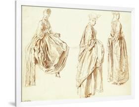 Three Ladies in Profile to the Right, One Seated, C.1713-14-Jean Antoine Watteau-Framed Giclee Print