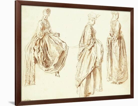 Three Ladies in Profile to the Right, One Seated, C.1713-14-Jean Antoine Watteau-Framed Giclee Print