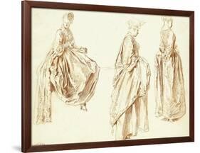 Three Ladies in Profile to the Right, One Seated, C.1713-14-Jean Antoine Watteau-Framed Giclee Print