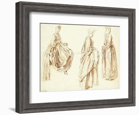 Three Ladies in Profile to the Right, One Seated, C.1713-14-Jean Antoine Watteau-Framed Giclee Print