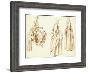 Three Ladies in Profile to the Right, One Seated, C.1713-14-Jean Antoine Watteau-Framed Giclee Print