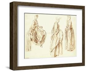 Three Ladies in Profile to the Right, One Seated, C.1713-14-Jean Antoine Watteau-Framed Giclee Print