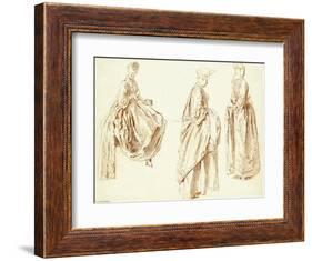 Three Ladies in Profile to the Right, One Seated, C.1713-14-Jean Antoine Watteau-Framed Giclee Print