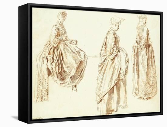 Three Ladies in Profile to the Right, One Seated, C.1713-14-Jean Antoine Watteau-Framed Stretched Canvas