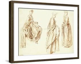 Three Ladies in Profile to the Right, One Seated, C.1713-14-Jean Antoine Watteau-Framed Giclee Print