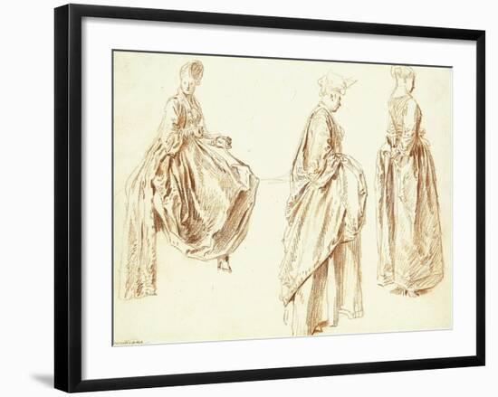Three Ladies in Profile to the Right, One Seated, C.1713-14-Jean Antoine Watteau-Framed Giclee Print