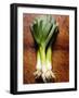 Three Leeks on Wooden Background-null-Framed Photographic Print