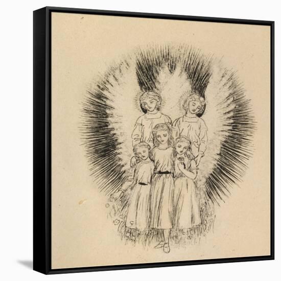 Three Little Children on the Wide Wide Earth (Pen and Black Ink on Off-White Paper)-Arthur Hughes-Framed Stretched Canvas