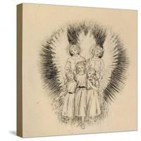 Three Little Children on the Wide Wide Earth (Pen and Black Ink on Off-White Paper)-Arthur Hughes-Stretched Canvas