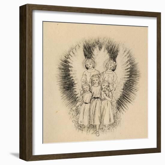 Three Little Children on the Wide Wide Earth (Pen and Black Ink on Off-White Paper)-Arthur Hughes-Framed Giclee Print