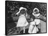 Three Little Girls in White Dresses with Matching Hats-null-Stretched Canvas