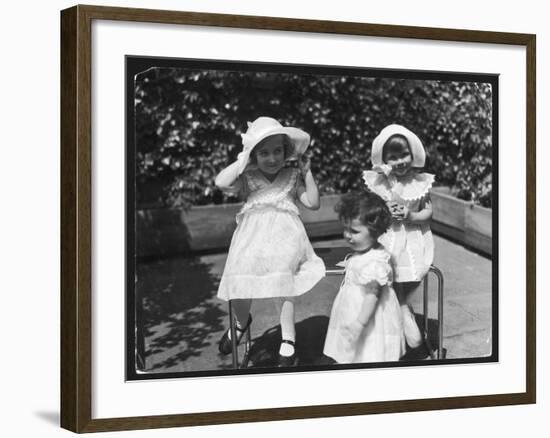 Three Little Girls in White Dresses with Matching Hats-null-Framed Art Print