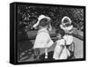 Three Little Girls in White Dresses with Matching Hats-null-Framed Stretched Canvas