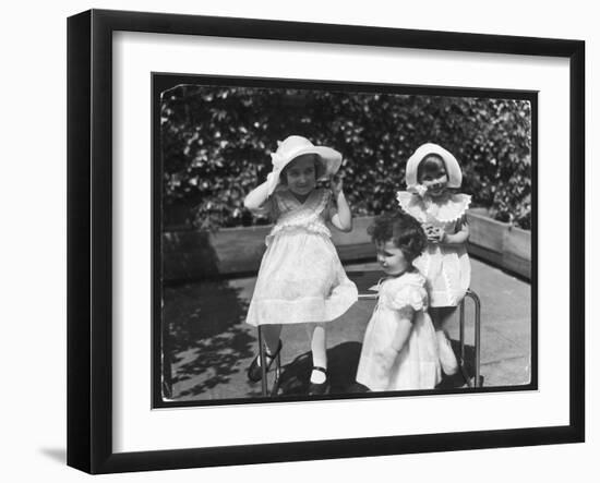 Three Little Girls in White Dresses with Matching Hats-null-Framed Art Print