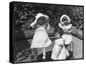 Three Little Girls in White Dresses with Matching Hats-null-Stretched Canvas