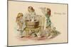 Three Little Girls Wash their Dolls Clothes and Hang Them Out to Dry-null-Mounted Art Print