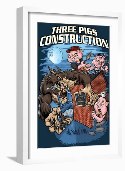 Three Little Pigs Construction-FlyLand Designs-Framed Giclee Print