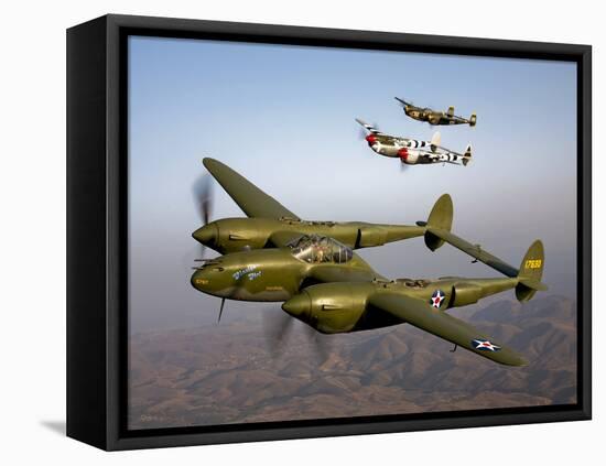 Three Lockheed P-38 Lightnings in Flight-Stocktrek Images-Framed Stretched Canvas