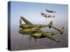 Three Lockheed P-38 Lightnings in Flight-Stocktrek Images-Stretched Canvas